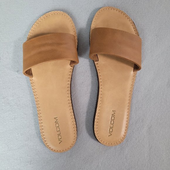 Volcom Womens Size 10M Simple Synthetic Brown Leather Slide Sandal Tan - Picture 4 of 6